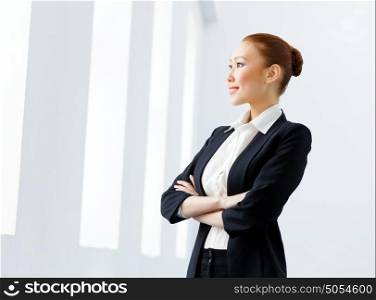 Attractive asian businesswoman in formal suit. Image of young asian businesswoman in formal suit