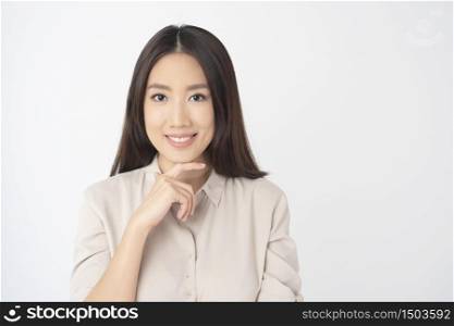 Attractive Asian woman portrait on white background