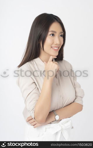 Attractive Asian woman portrait on white background