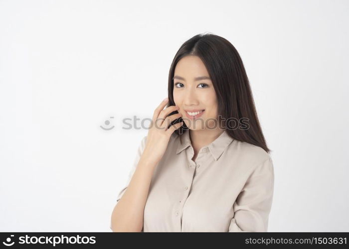 Attractive Asian woman portrait on white background