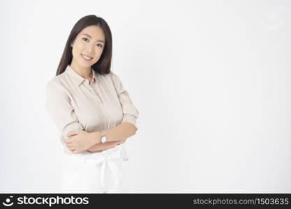 Attractive Asian woman portrait on white background