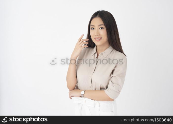 Attractive Asian woman portrait on white background