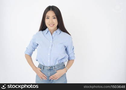 Attractive Asian woman portrait on white background