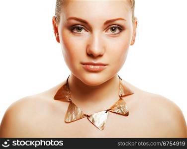 attractive beautiful woman with accessorize on white background