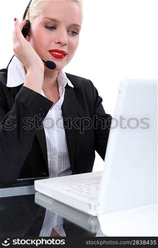 Attractive blond call-centre worker