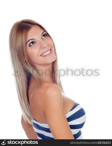 Attractive blond girl isolated on a white background