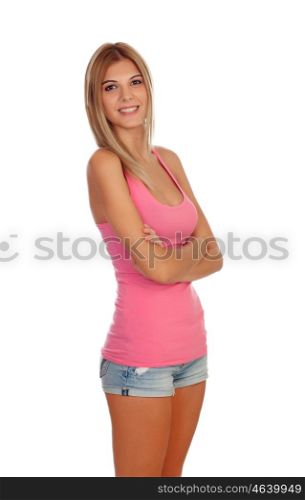 Attractive blond girl isolated on a white background