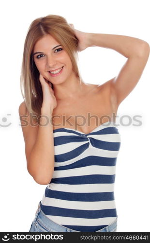 Attractive blond girl isolated on a white background