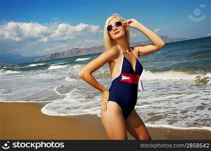 Attractive blond woman in the sea