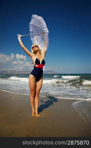 Attractive blond woman in the sea