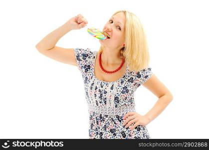 Attractive blonde eating lollipop