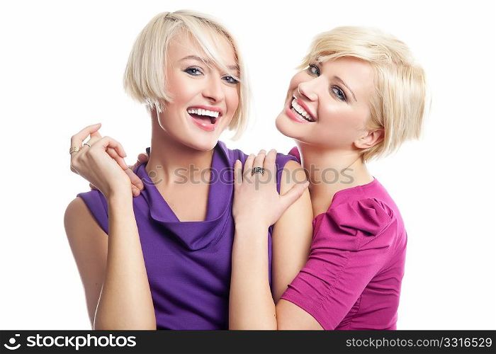 Attractive blonde friens smiling