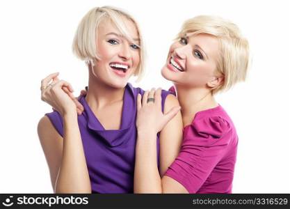 Attractive blonde friens smiling