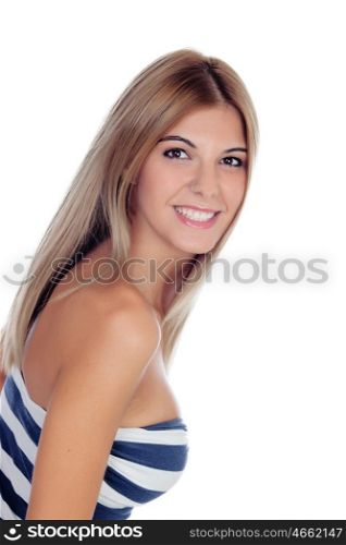 Attractive blonde girl isolated on a white background