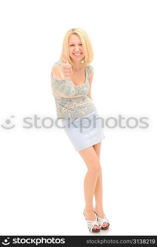Attractive blonde with thumbs up