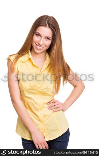 Attractive blonde woman posing over white background