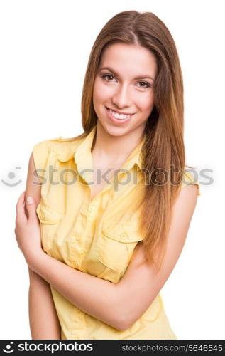 Attractive blonde woman posing over white background