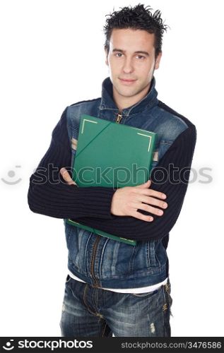 attractive boy student a over white background
