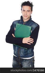 attractive boy student a over white background