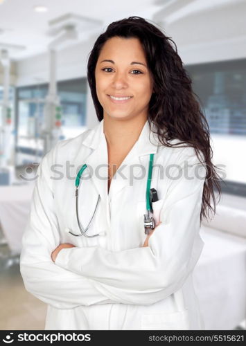 Attractive brunette doctor in the hospital