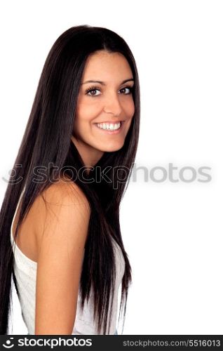 Attractive brunette girl isolated on a over white