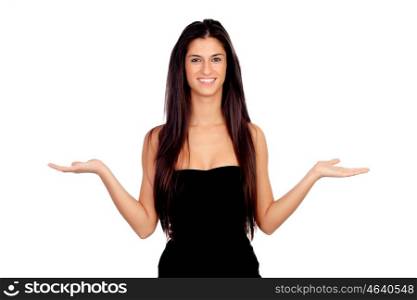 Attractive brunette girl with expression of doubt isolated on a white background
