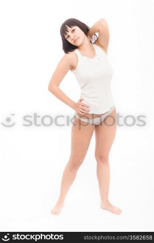 Attractive brunette in white lingerie