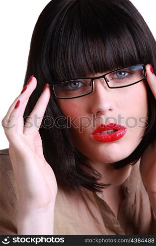 Attractive brunette wearing glasses