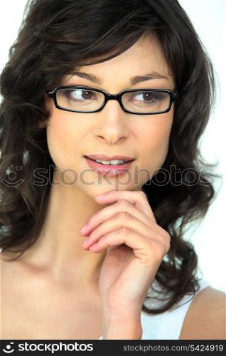 Attractive brunette wearing trendy glasses
