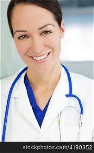 Attractive Brunette Woman Doctor With Stethoscope