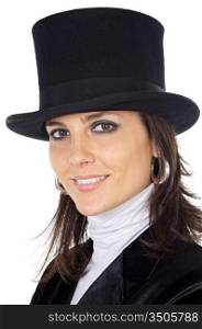 attractive business woman with hat a over white background