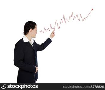 Attractive businessman with a ascend graph isolated over white