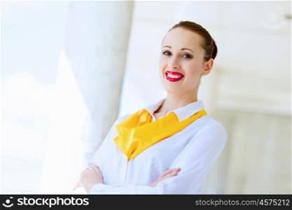 Attractive businesswoman. Image of attractive successful businesswoman in business suit smiling