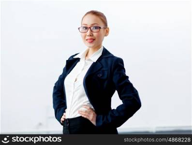 Attractive businesswoman in formal suit. Image of young asian businesswoman wearing formal suit