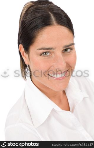 Attractive businesswoman smiling brunette close-up portrait