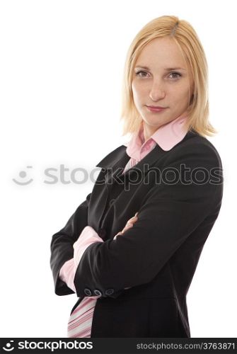 Attractive businesswoman with her arms crossed isolated on white