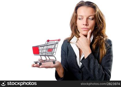 Attractive businesswoman with shopping cart
