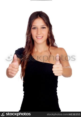 Attractive casual girl saying Ok isolated on a white background