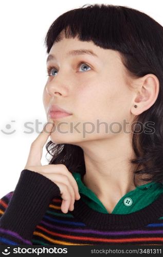 attractive casual girl thinking a over white background