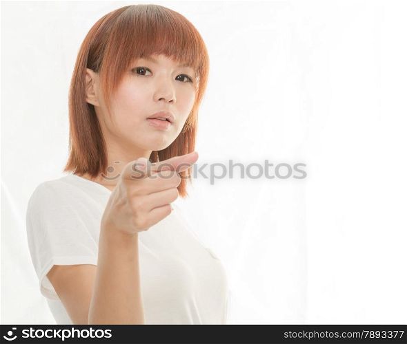 Attractive Chinese woman pointing finger