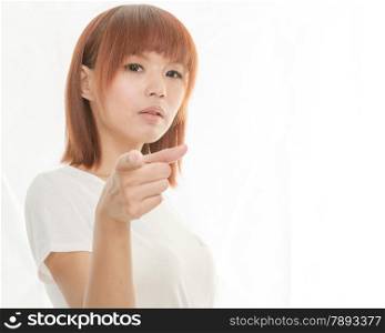 Attractive Chinese woman pointing finger