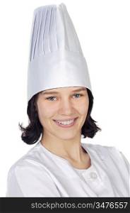 attractive cook woman a over white background