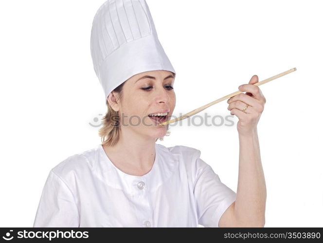 Attractive cook woman on a over white background