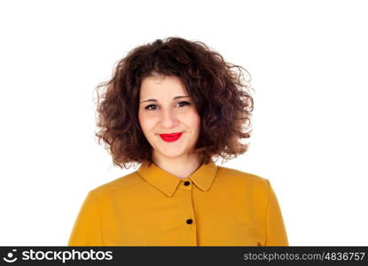 Attractive curvy girl with red lips isolated on a white background