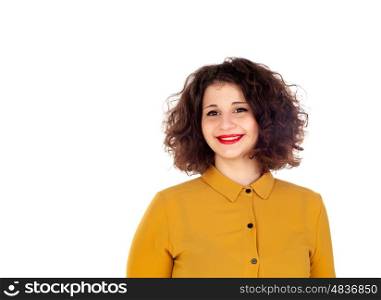 Attractive curvy girl with red lips isolated on a white background