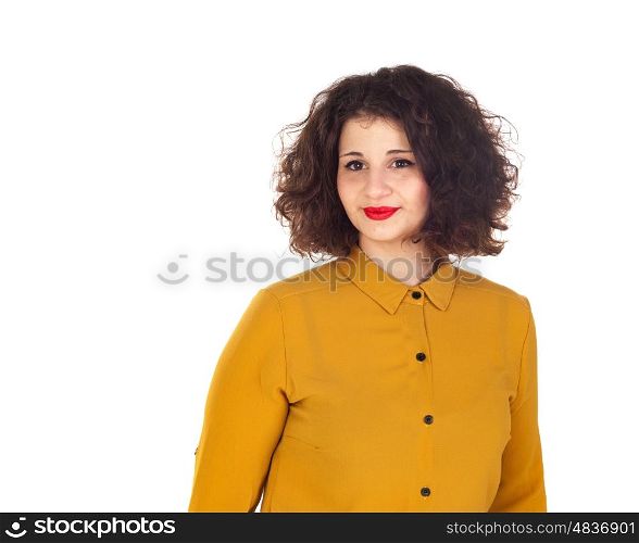 Attractive curvy girl with red lips isolated on a white background