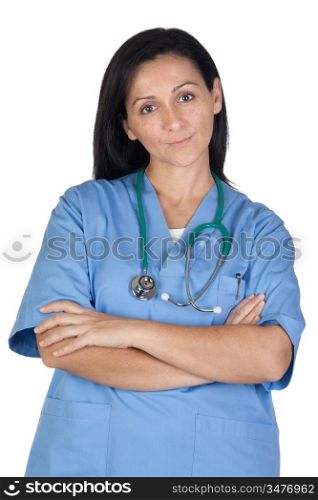 Attractive doctor woman isolated on white background