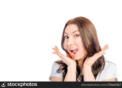 Attractive emotional girl on a white background