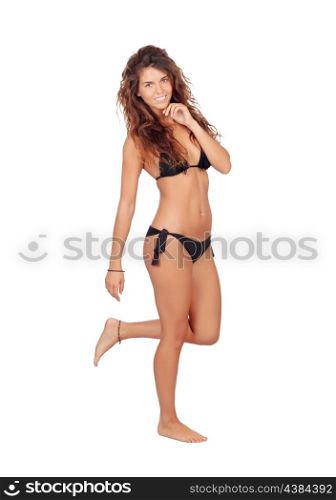 Attractive female body with black bikini isolated on a white background