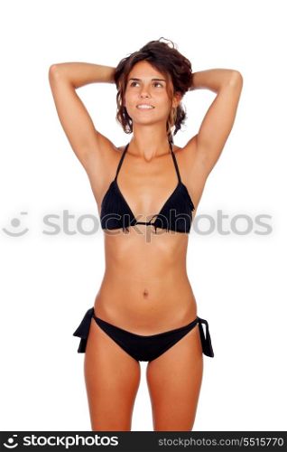 Attractive female body with black bikini isolated on a white background